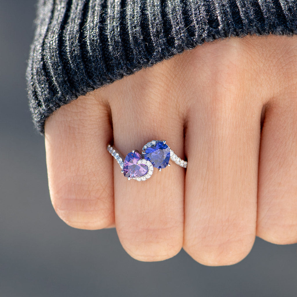 Mother & Daughter Opposite Heart Birthstone Ring