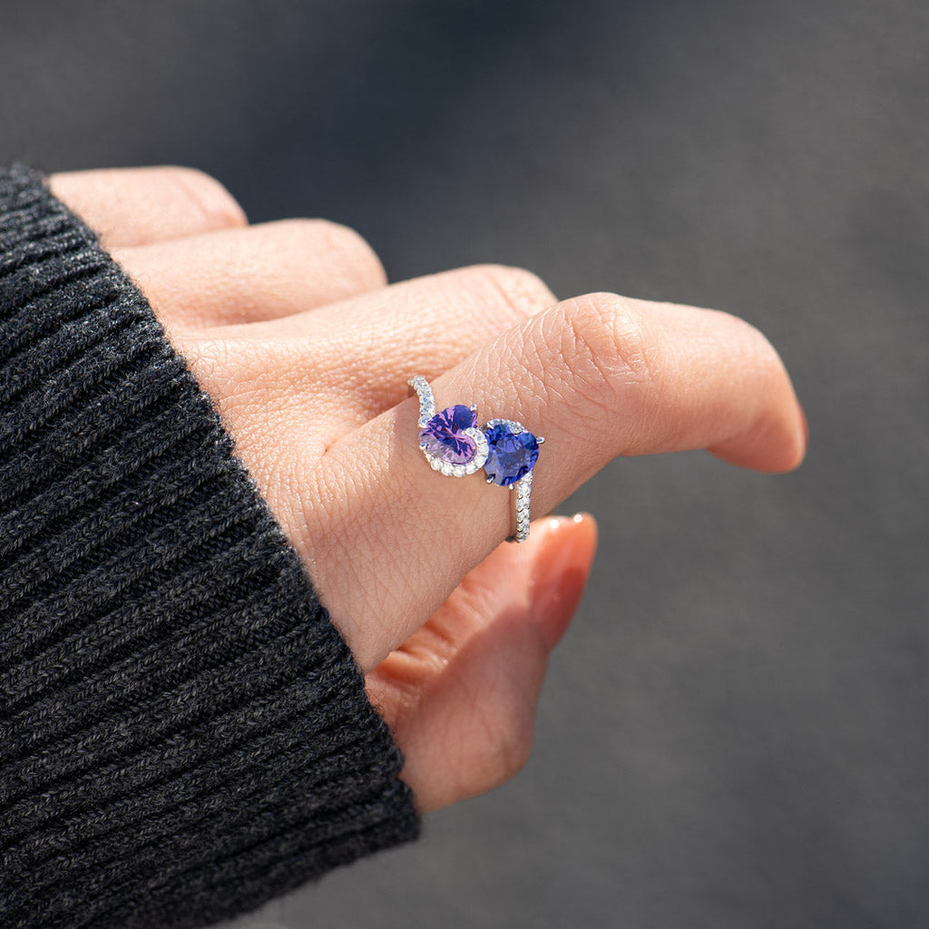 Mother & Daughter Opposite Heart Birthstone Ring