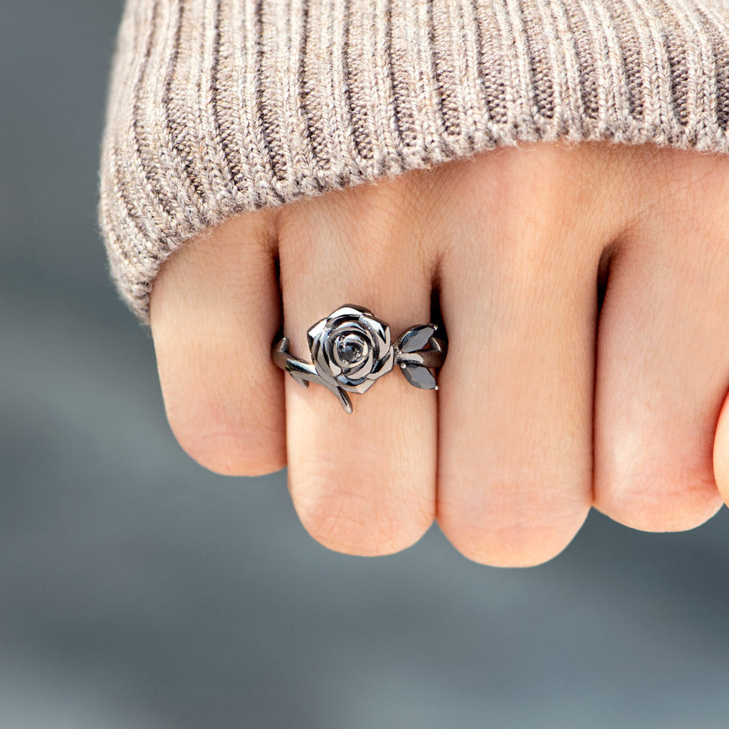 Burned and Survived Self-Love Black Rose Ring