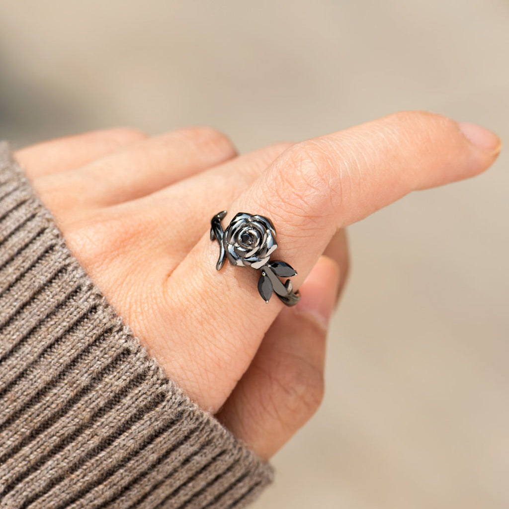 Burned and Survived Self-Love Black Rose Ring