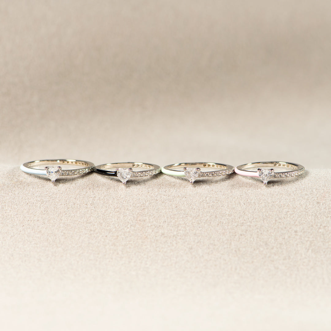 Sisters By Soul Matching Half Enamel Heart-Cut Rings