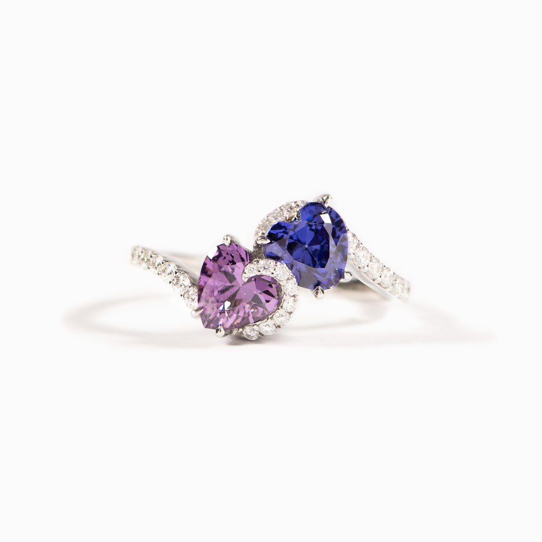 Mother & Daughter Opposite Heart Birthstone Ring