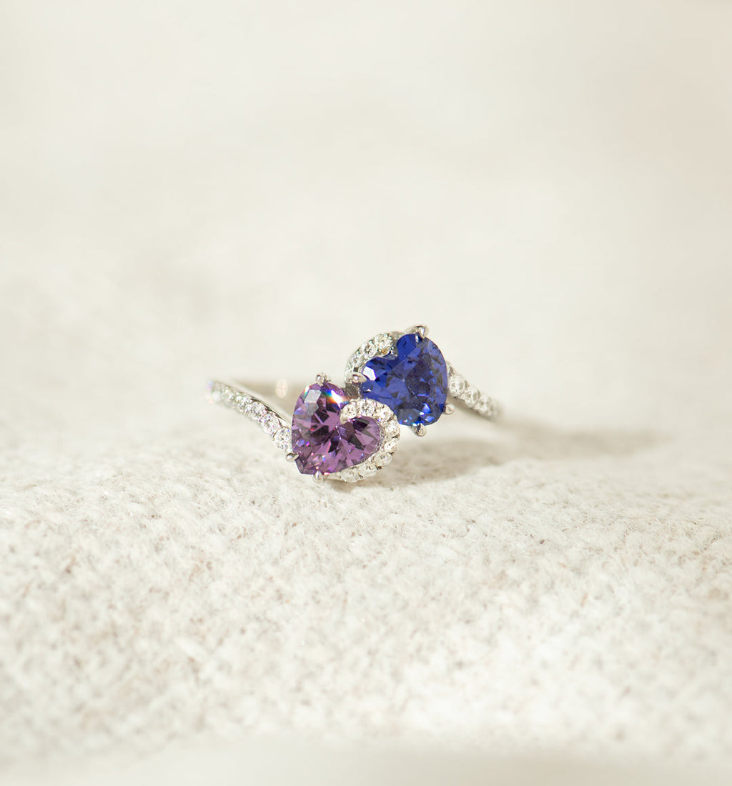 Mother & Daughter Opposite Heart Birthstone Ring