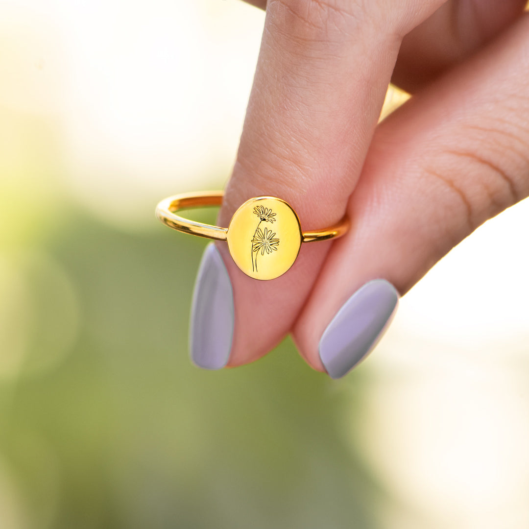 Mom&Kids Birth Flowers Matching Ring
