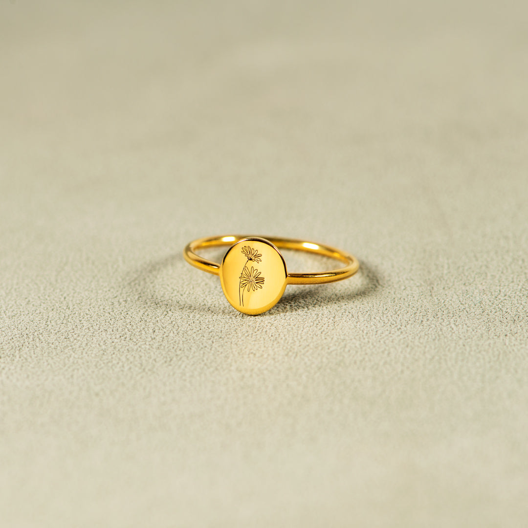 Engraved Birth Month Flower Ring