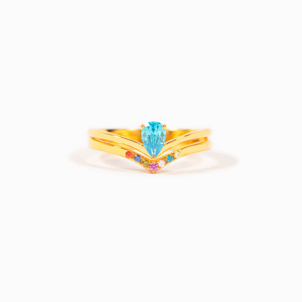Mom And Kids 1-9 Birthstones Pear Cut Chevron Ring