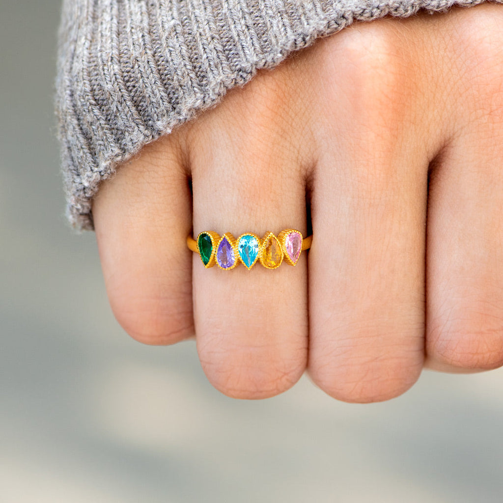 Tears Of Joy 1-6 Tear Shape Birthstones Ring