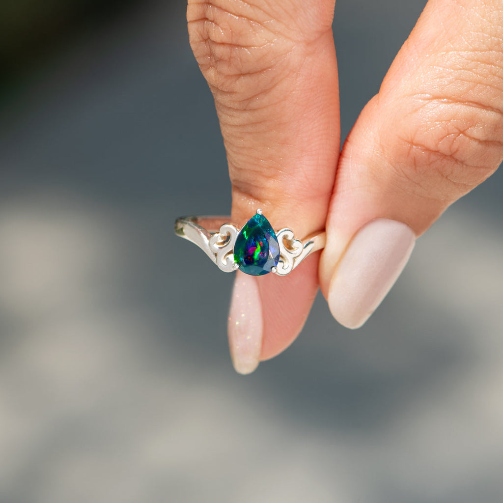 Healing From Trauma Teardrop Black Opal Ring