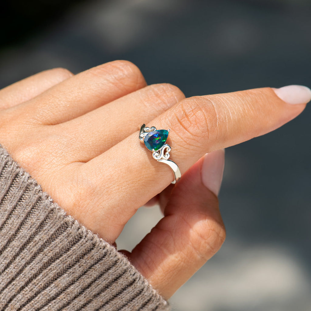 Healing From Trauma Teardrop Black Opal Ring