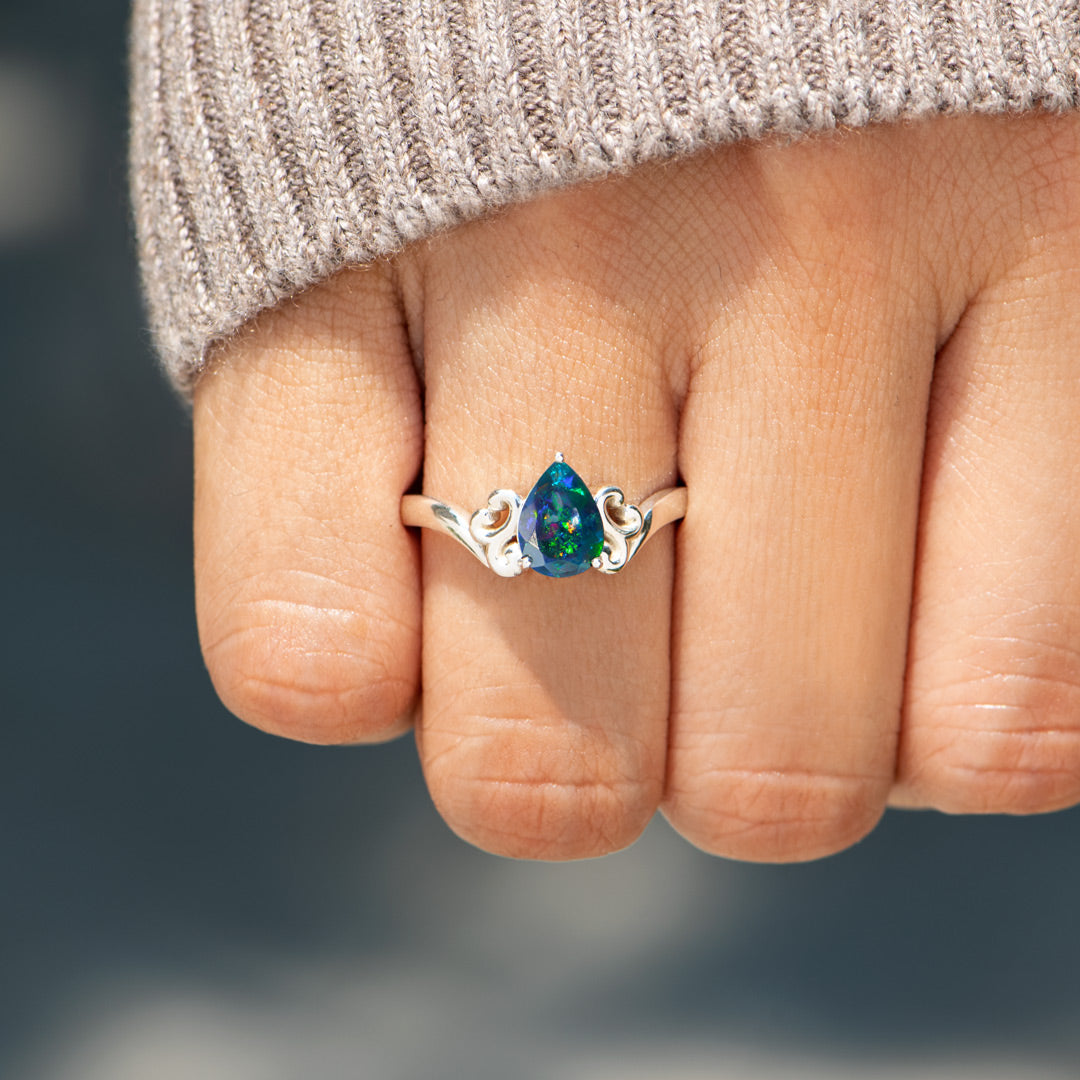 Healing From Trauma Teardrop Black Opal Ring