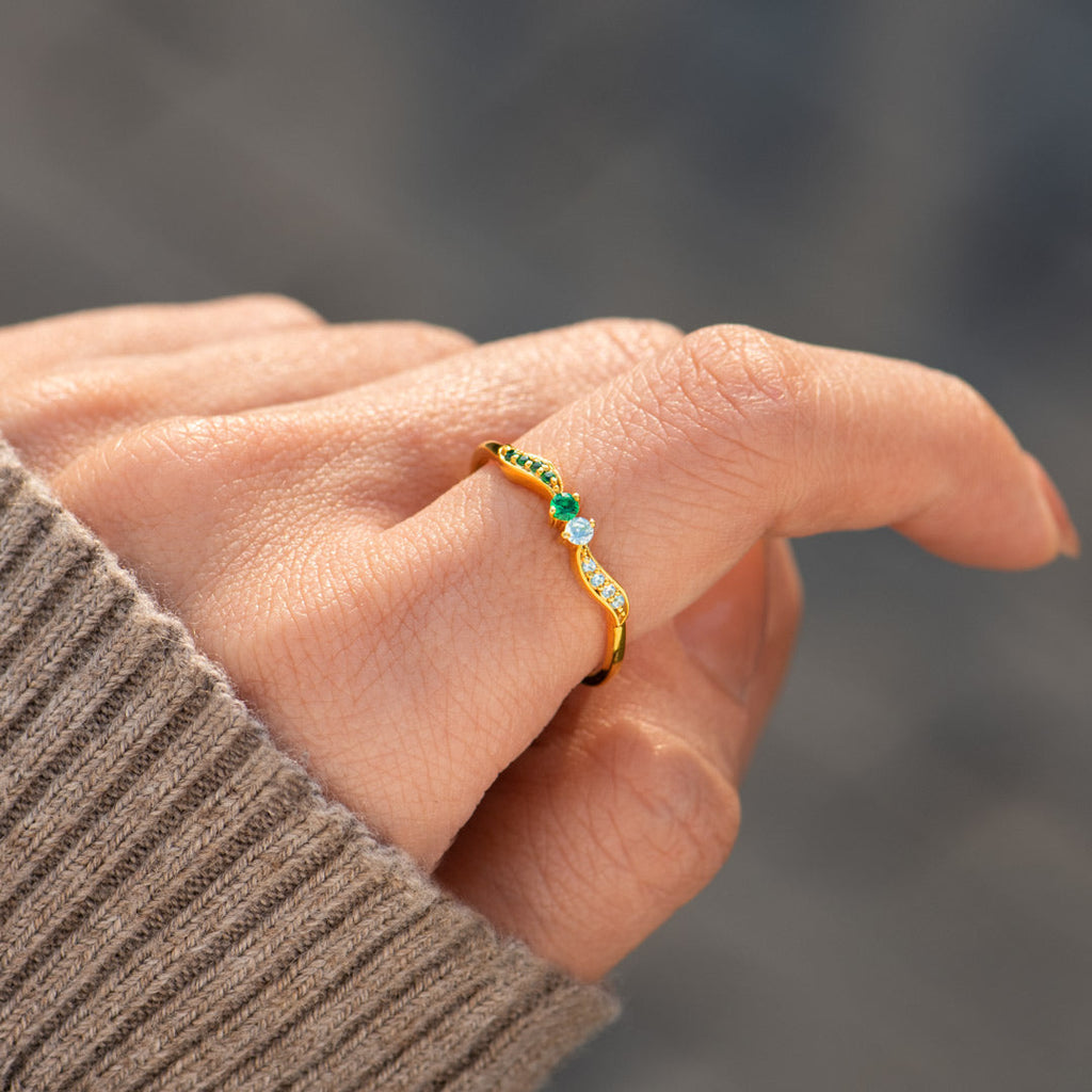 High Tide Or Low Tide Personalized Double Stone Wavy Ring