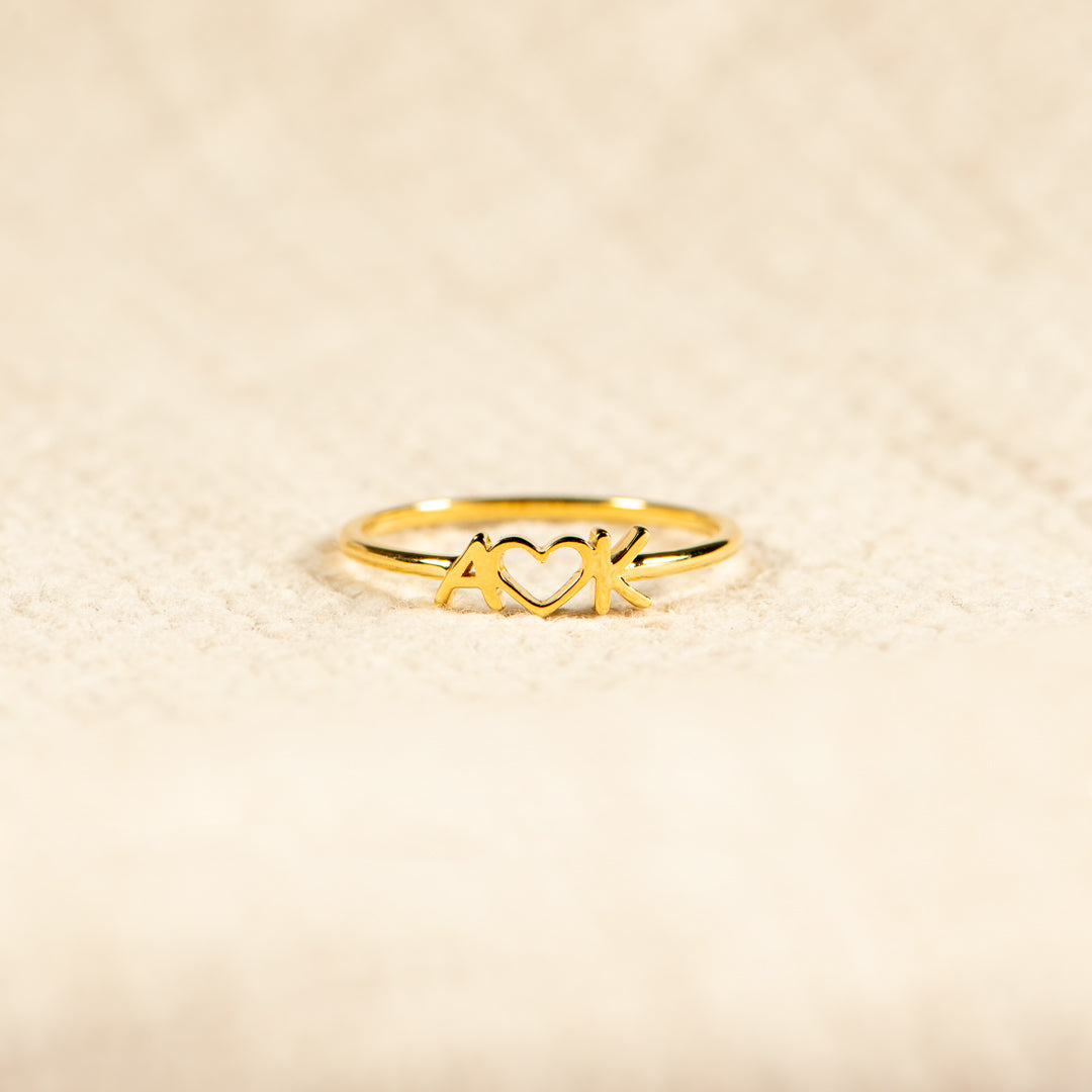 2 Initials Heart Ring