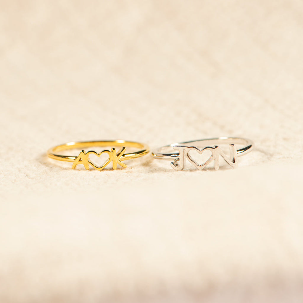 2 Initials Heart Ring