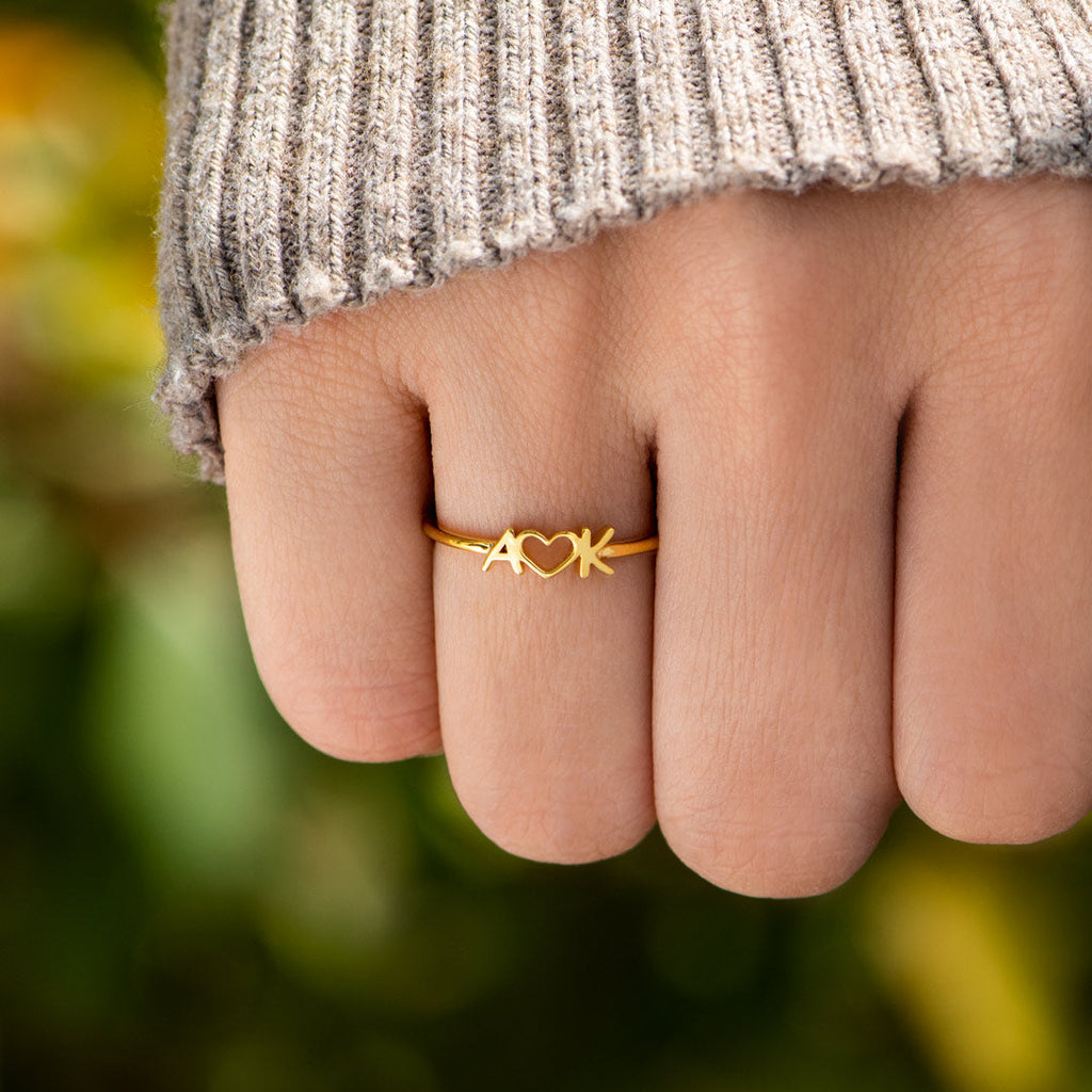 2 Initials Heart Ring