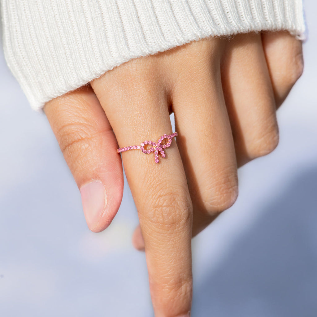 You Are Enough Pink Pavé Bow Ring