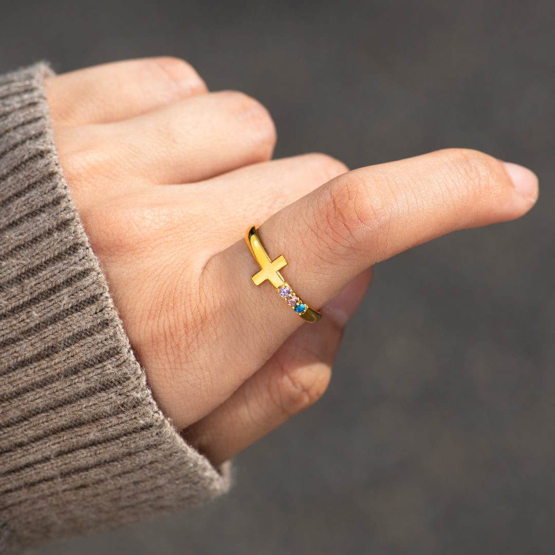 1-7 Birthstones Cross Ring
