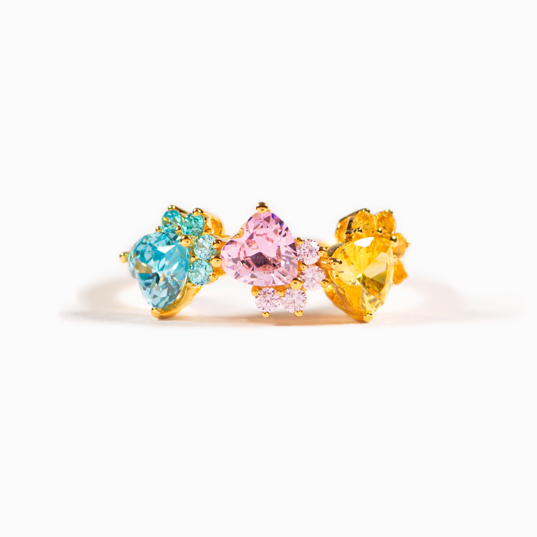 The Catmother Cat Paws 1-5 Birthstones Ring