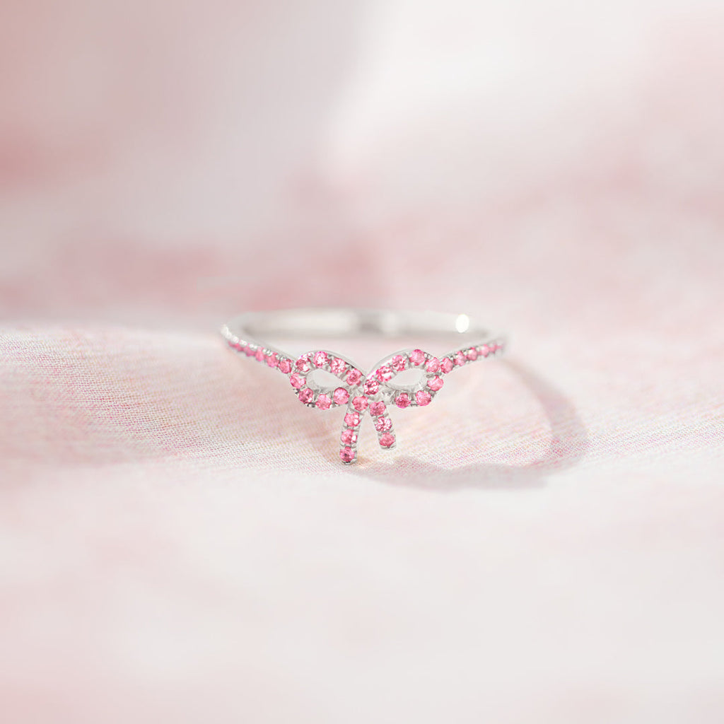 You Are Enough Pink Pavé Bow Ring