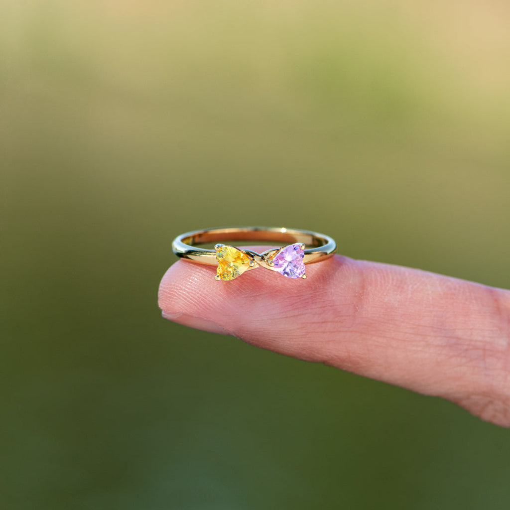 Two Heart Birthstone Ring