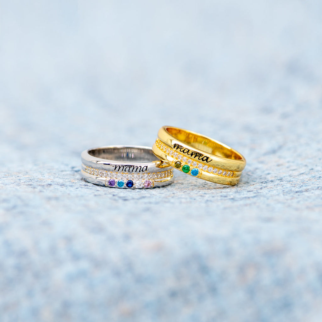 Personalized 1-8 Birthstones Mama Ring