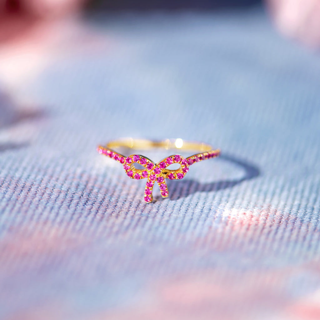 You Are Enough Pink Pavé Bow Ring