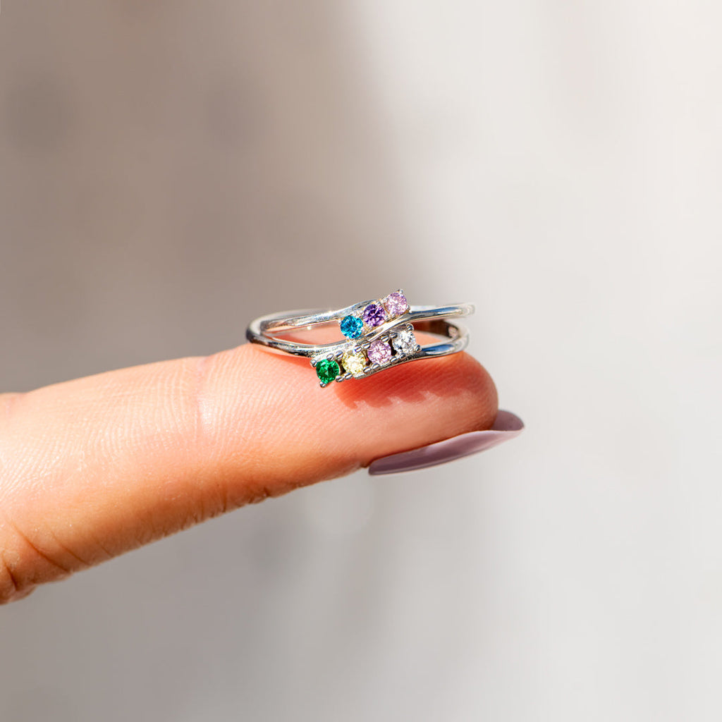 Personalized 1-6 Birthstones Bypass Ring