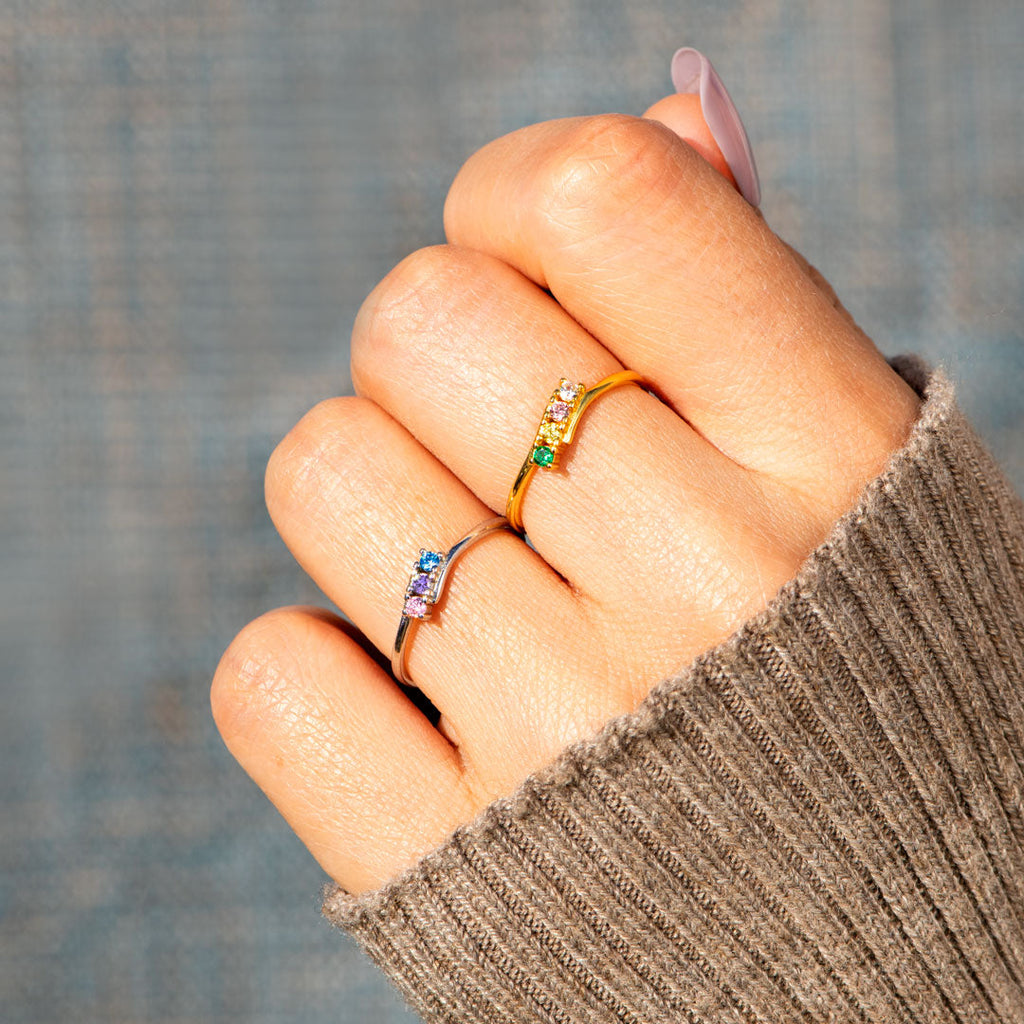 Personalized 1-6 Birthstones Bypass Ring