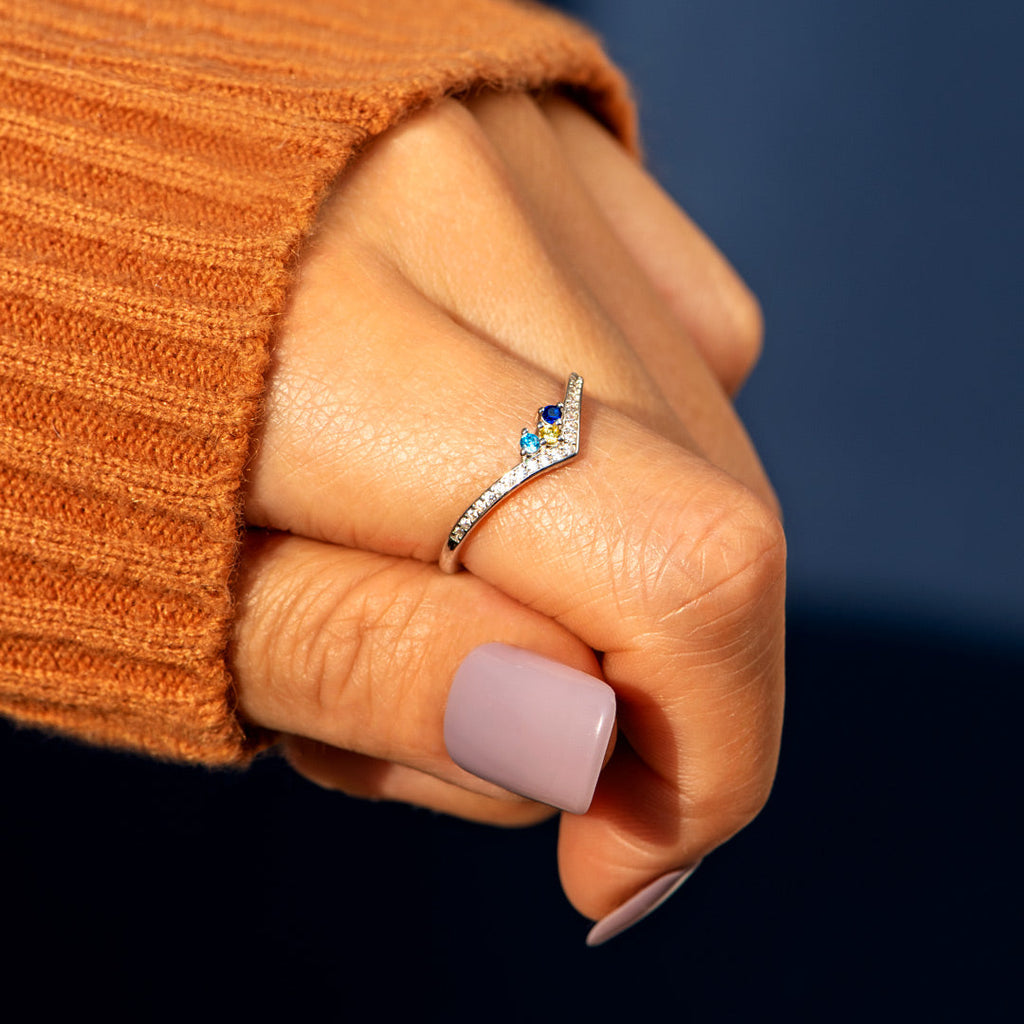 Personalized 1-8 Birthstones Chevron Pavé Ring