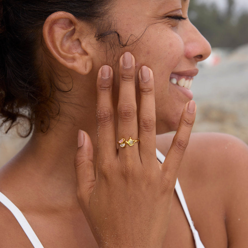 Mama’s Love Teapot & 1–6 Teacups Birthstone Ring