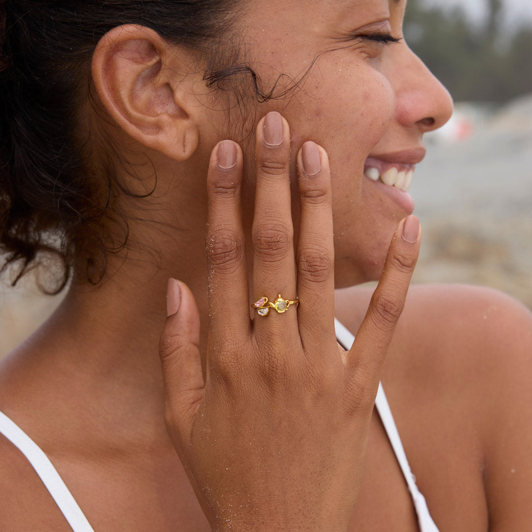 Mama’s Love Teapot & 1–6 Teacups Birthstone Ring