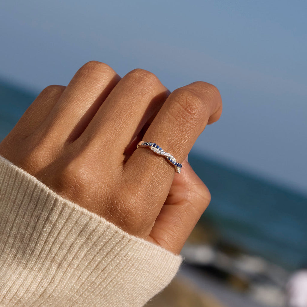 Mother & Daughter Double Birthstones Wave Ring
