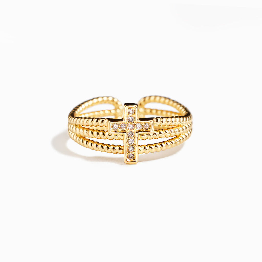 Pray Big Worry Small Triple Band Cross Ring
