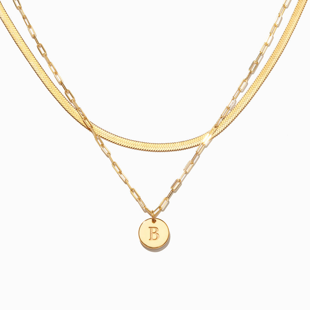 Initial Disk Layered Necklace Set