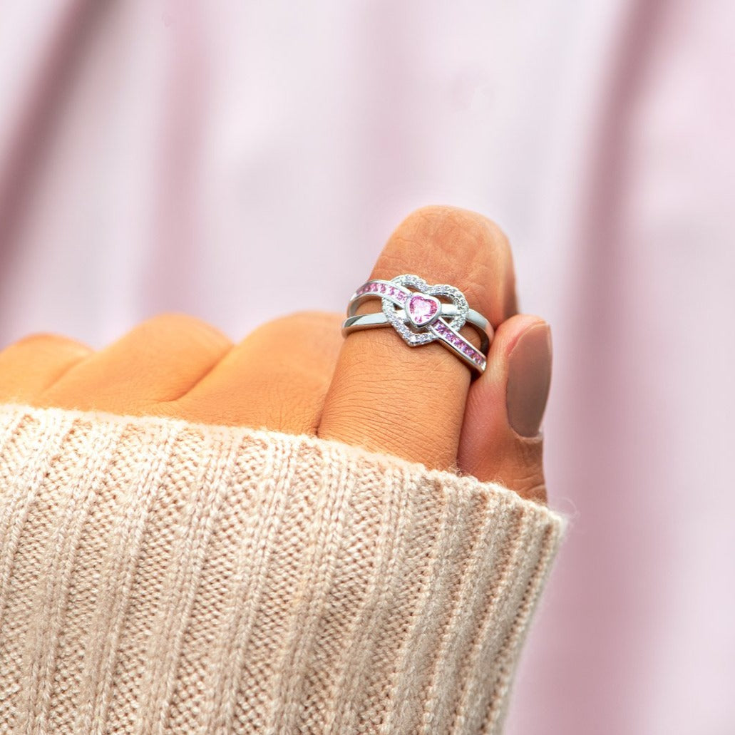 Mom & Daughter Infinity Heart Within Heart Ring
