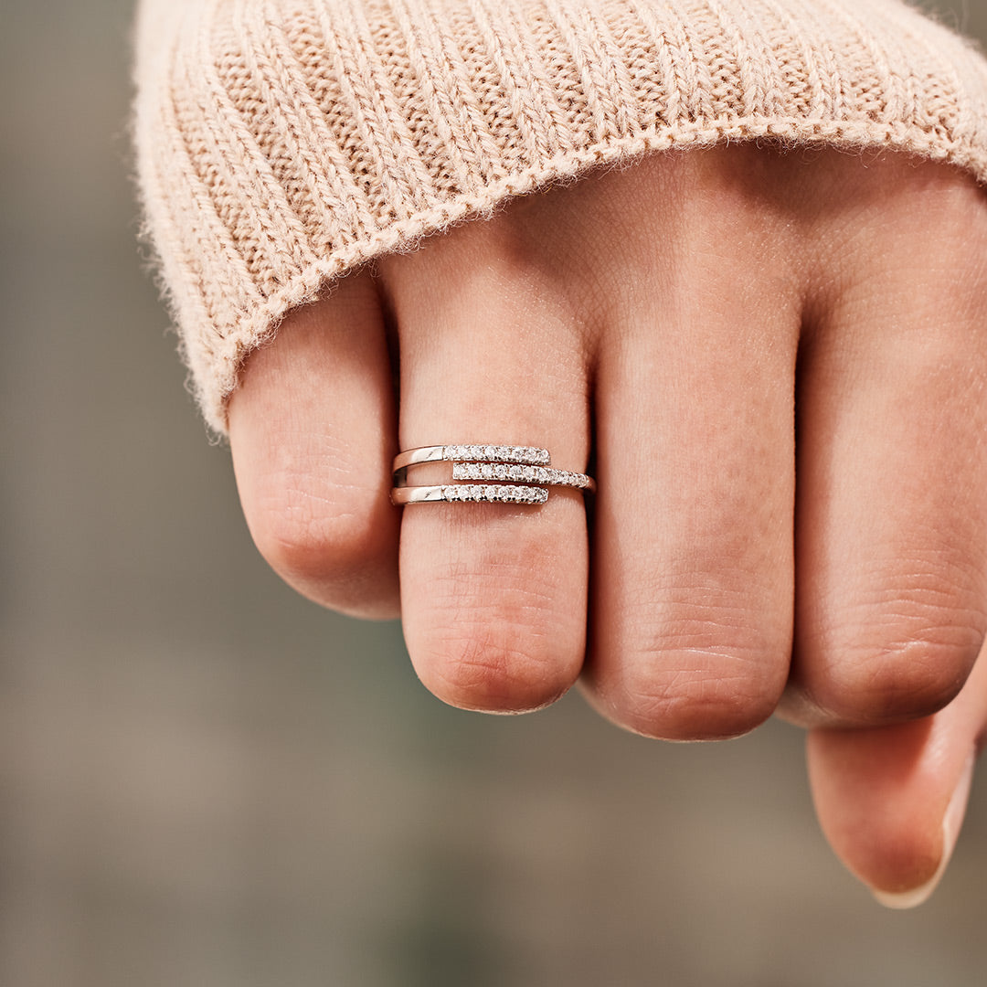 Our Paths Have Met For A Reason Triple Parallel Pavé Ring