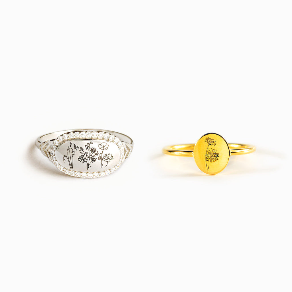 Mom&Kids Birth Flowers Matching Ring