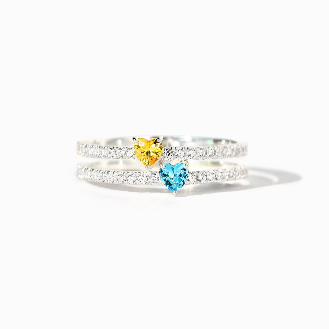 Next To You Two Heart-Shape Birthstone Double Band Ring
