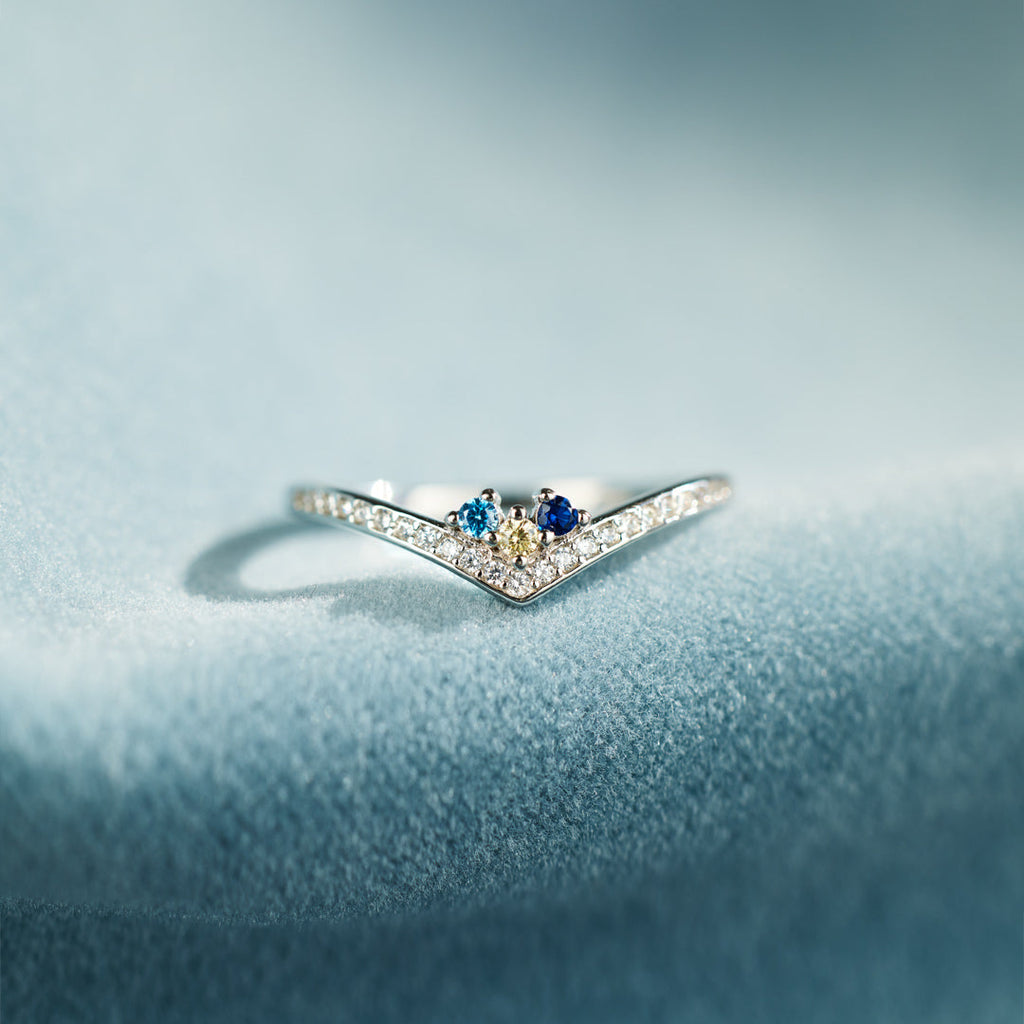 Personalized 1-8 Birthstones Chevron Pavé Ring