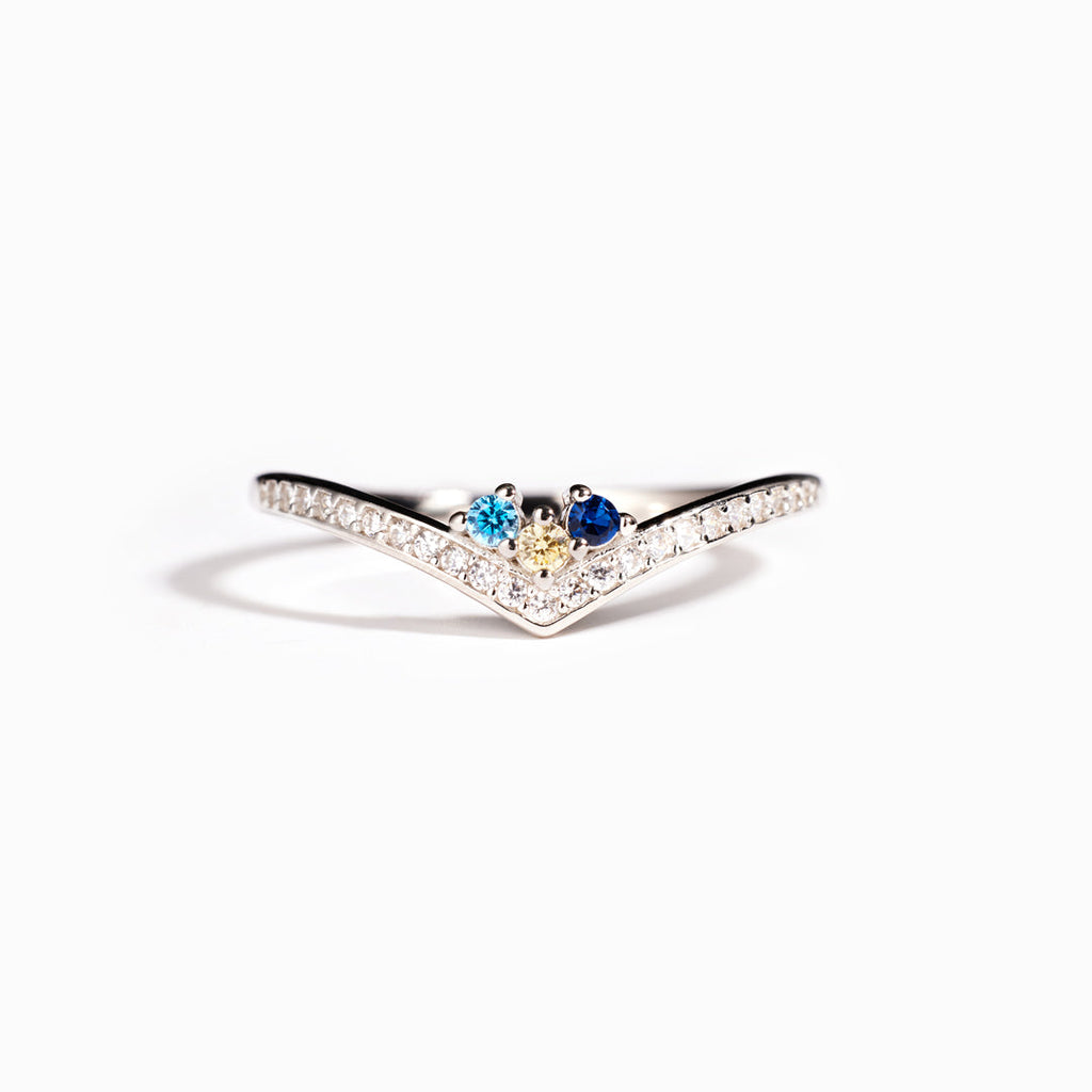 Personalized 1-8 Birthstones Chevron Pavé Ring