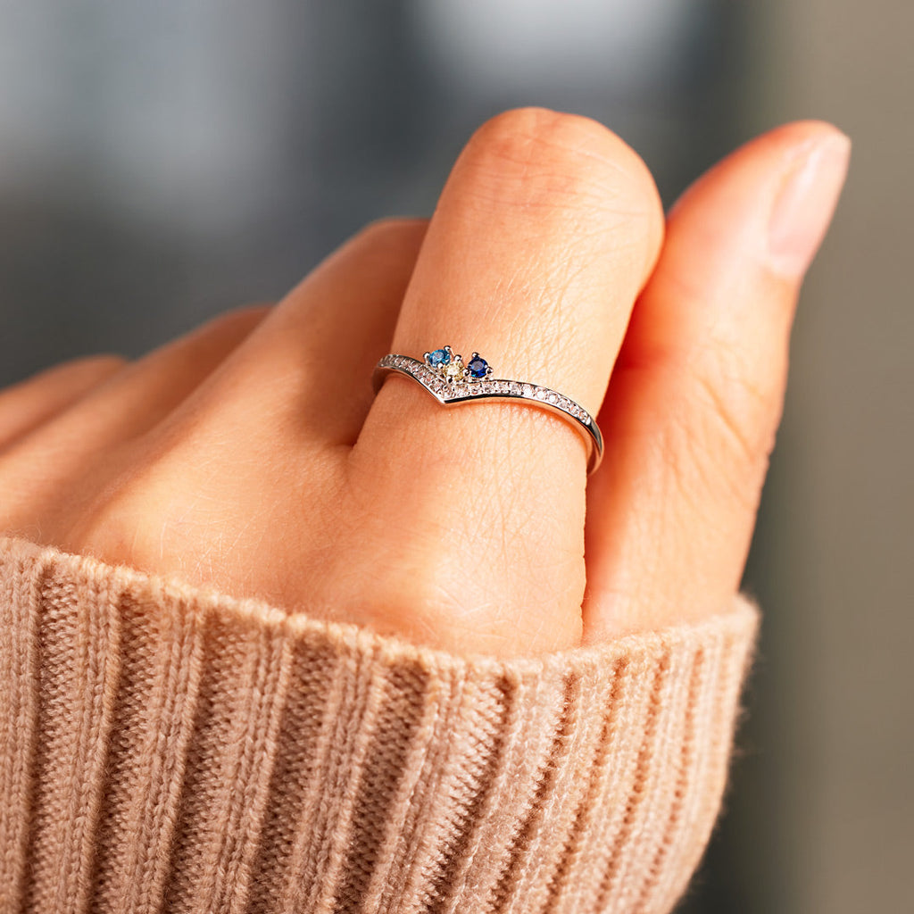 Personalized 1-8 Birthstones Chevron Pavé Ring