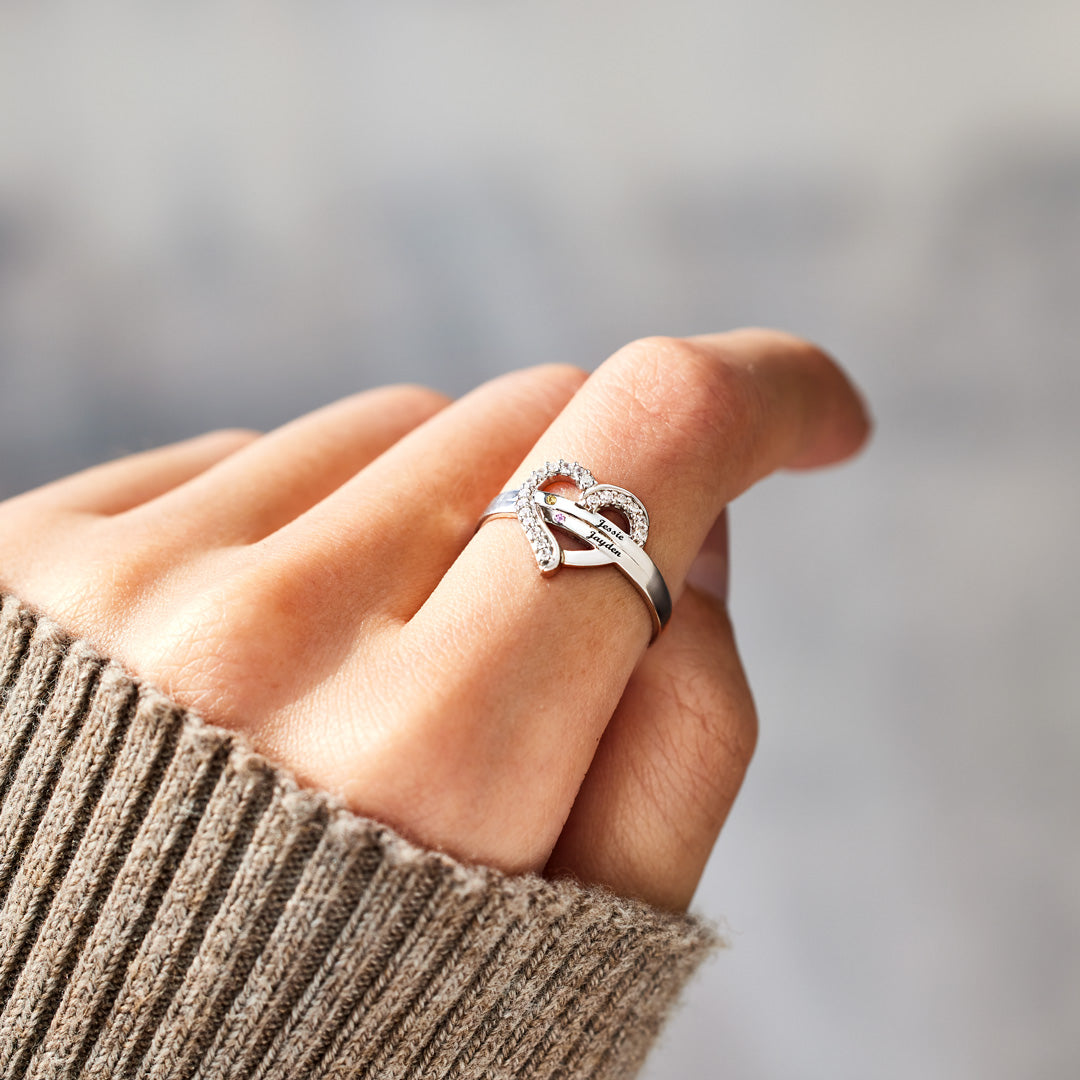 We're A Team Two Names&Birthstones Heart Ring