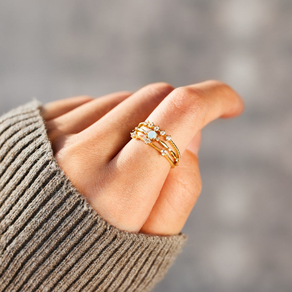 Love Yourself Round Opal Ring Set