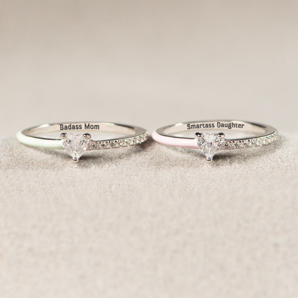 Like Mother Like Daughter Matching Half Enamel Heart-Cut Rings