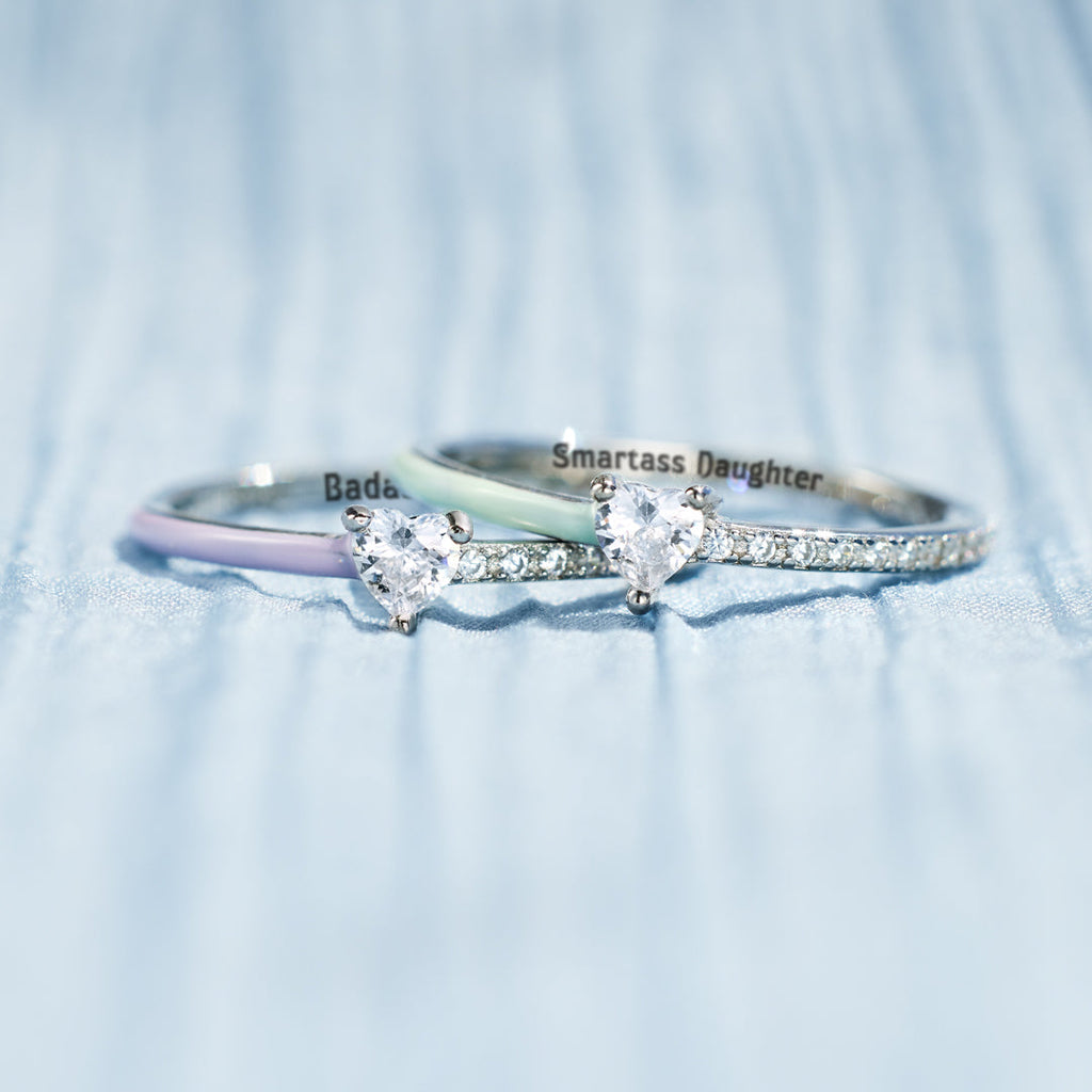 Like Mother Like Daughter Matching Half Enamel Heart-Cut Rings