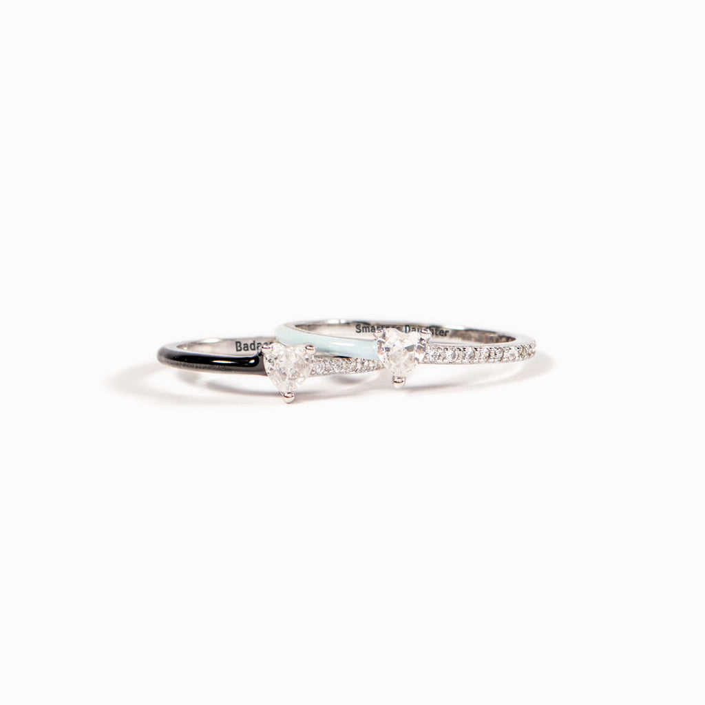 Like Mother Like Daughter Matching Half Enamel Heart-Cut Rings