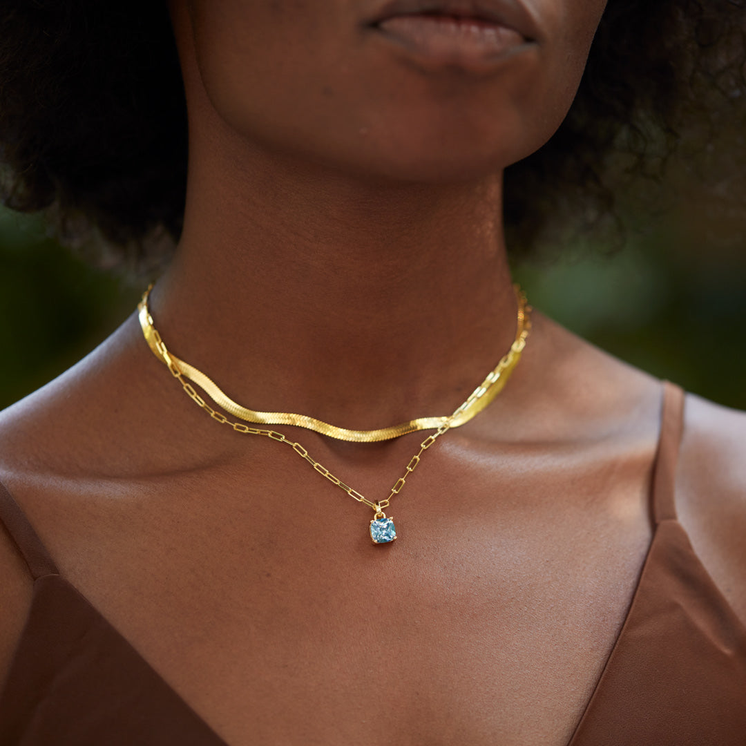 Cushion-Cut Birthstone Layered Necklace Set