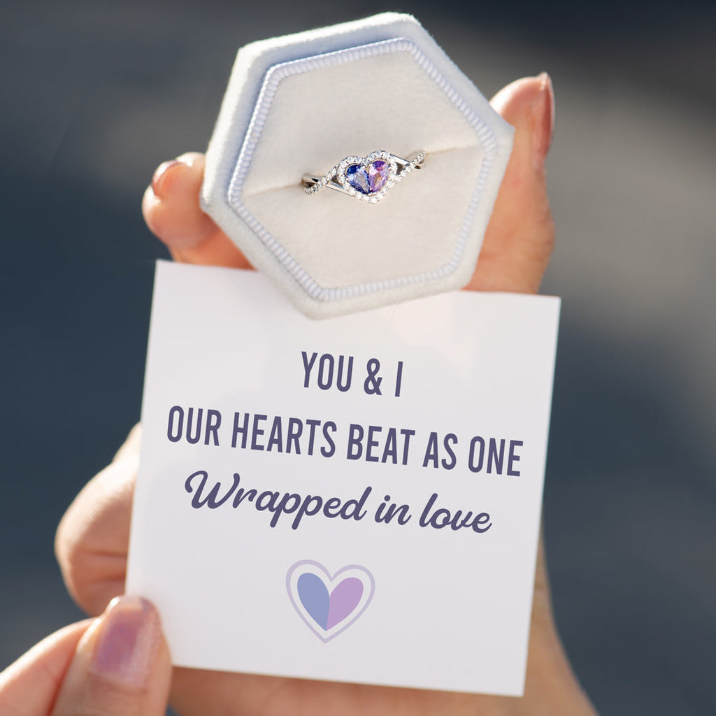 You & I  Dual Teardrop Birthstone Heart Ring