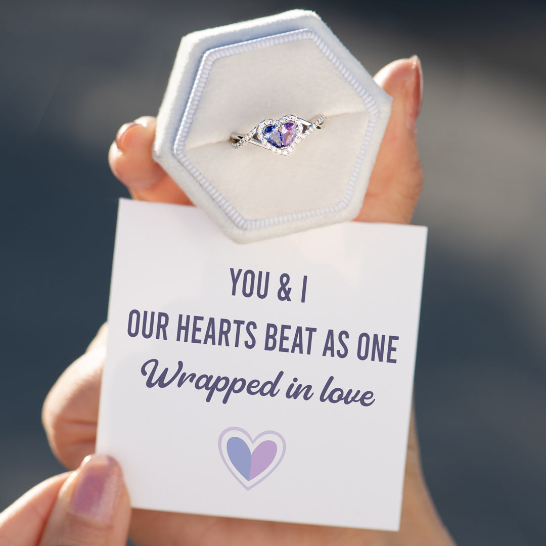 You & I  Dual Teardrop Birthstone Heart Ring
