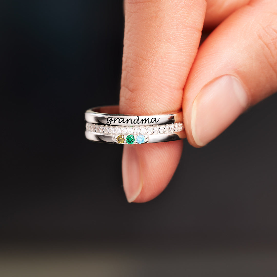 Personalized 1-8 Birthstones Grandma Ring
