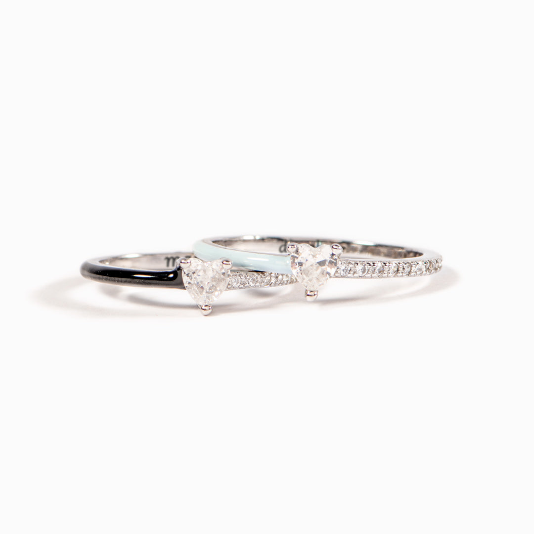 Matching Mother&Daughter Half Enamel Heart-Cut Rings